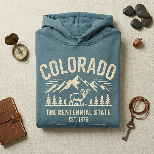 Custom Colorado Hoodie - Vintage Centennial State Sweatshirt - Retro CO 1876 Est. Pullover - Personalized Colorado Gift