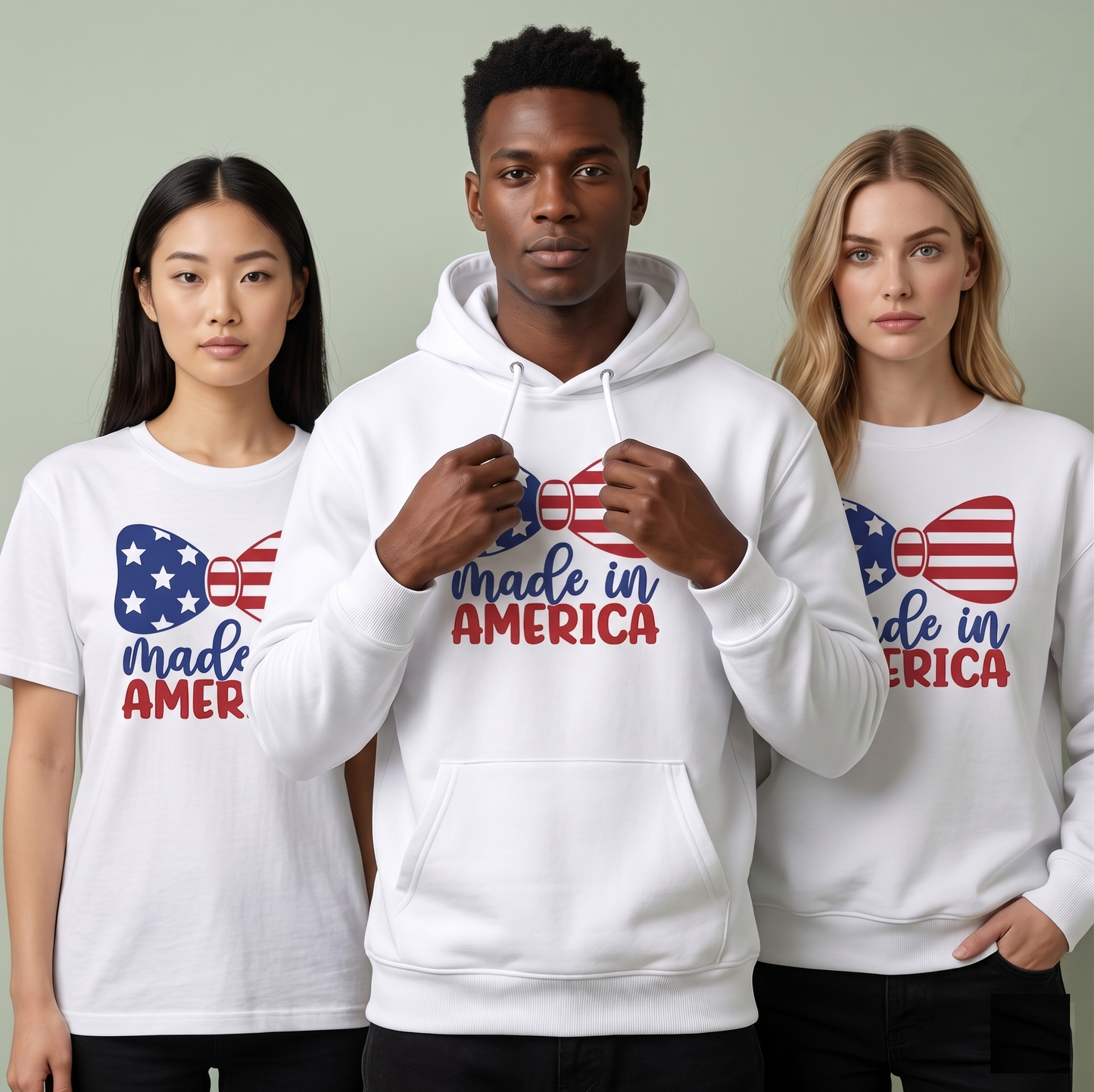 Custom Made in America Shirt, Patriotic Bow 4th of July Hoodie, USA Independence Day Sweatshirt,  Retro American Pride Apparel