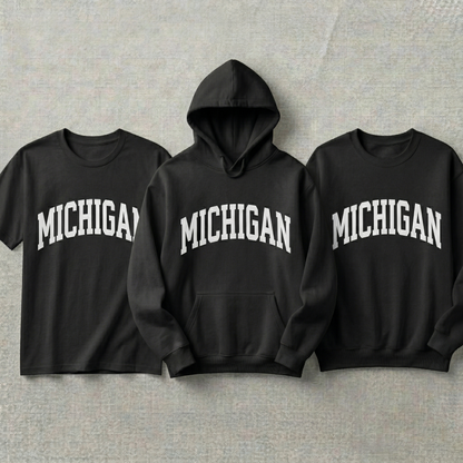 Custom Michigan Hoodie and Sweatshirt, Vintage Michigan T-shirt, Heather Grey Michigan Varsity Shirt, Personalized Michigan Gift