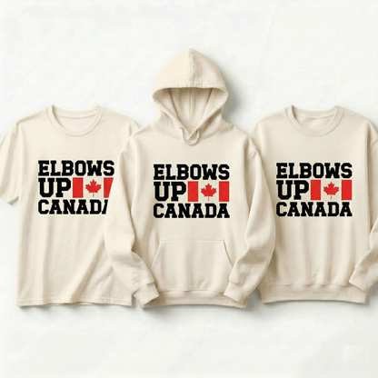 Custom Elbows Up Canada Sweatshirt - Personalized Hockey Fan Crewneck - Canadian Sports Pride Pullover - Custom Team Canada Gift