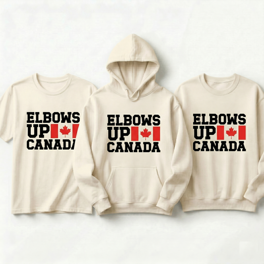 Custom Elbows Up Canada Sweatshirt - Personalized Hockey Fan Crewneck - Canadian Sports Pride Pullover - Custom Team Canada Gift