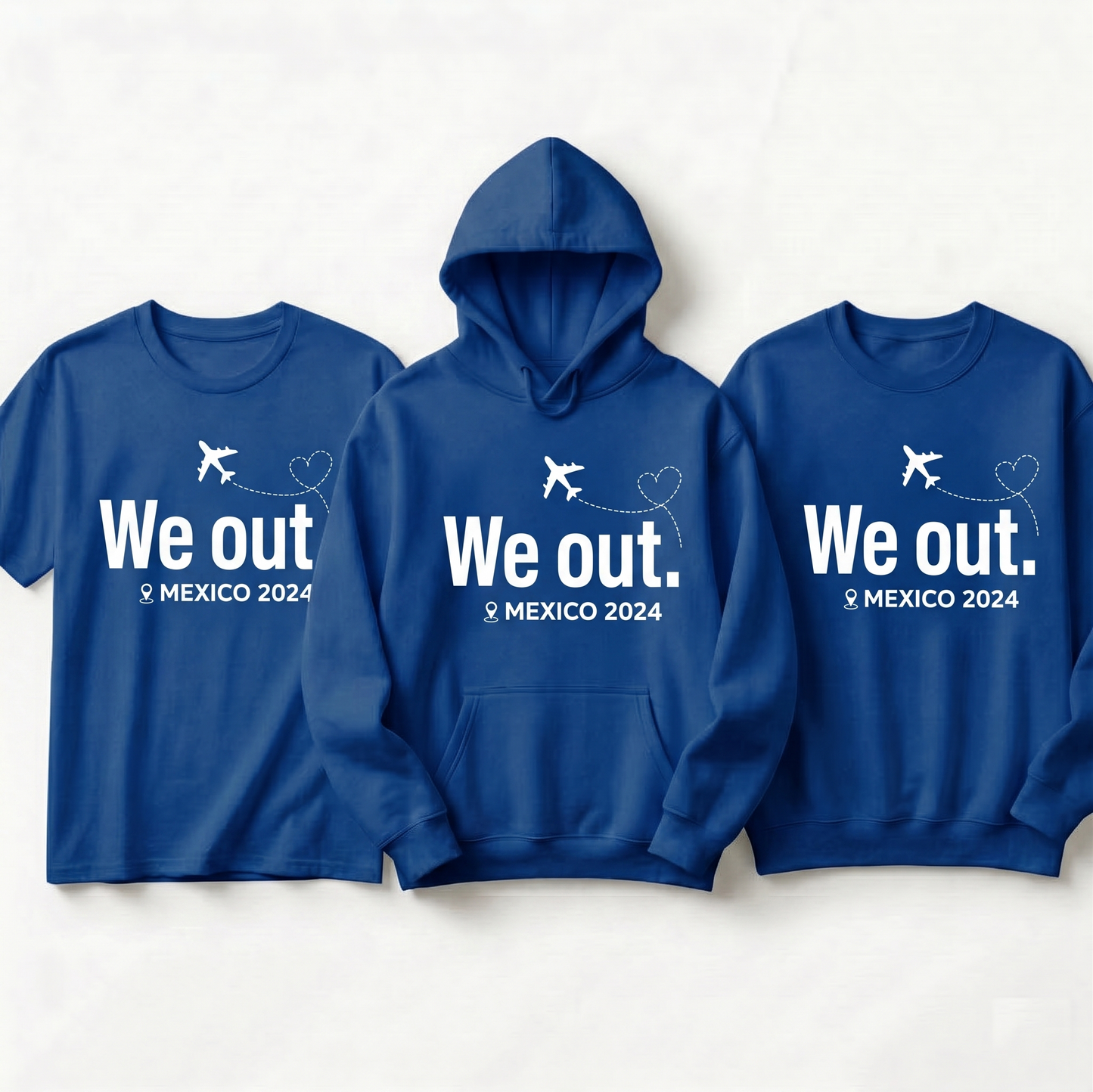 Personalized Mexico 2026 Trip Hoodie - Family Travel Matching Sweatshirt - Airplane Heart Graphic Tee - Custom Destination Group Apparel