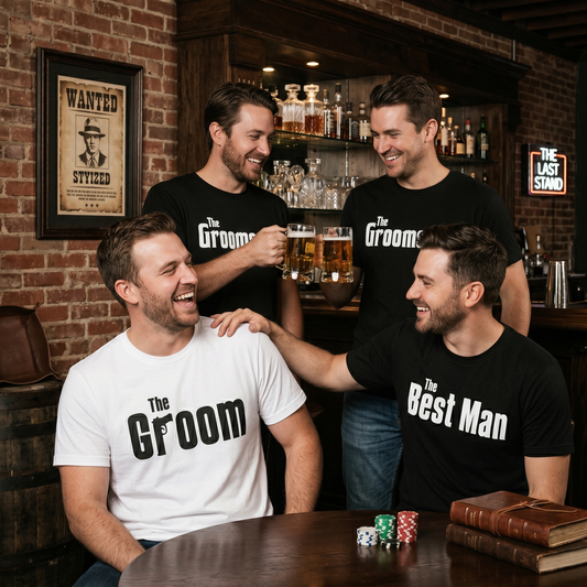 Custom Bachelor Party Shirts - Personalized Groom and Groomsmen Tee - The Groom The Best Man Groomsman Shirts - Matching Wedding Party Tops