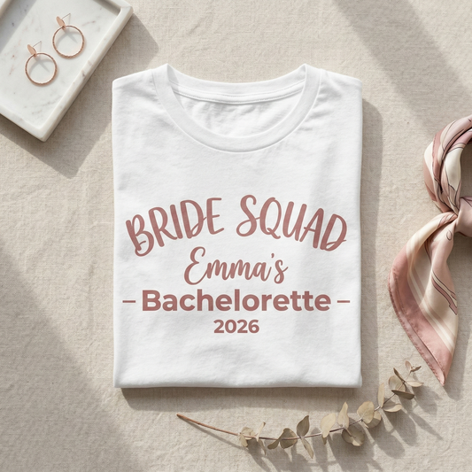 Custom Bride Squad T-Shirt, Personalized Bachelorette Party Shirts, Emma's Bachelorette, Bridesmaid Gift Idea, Matching Wedding Party Shirts