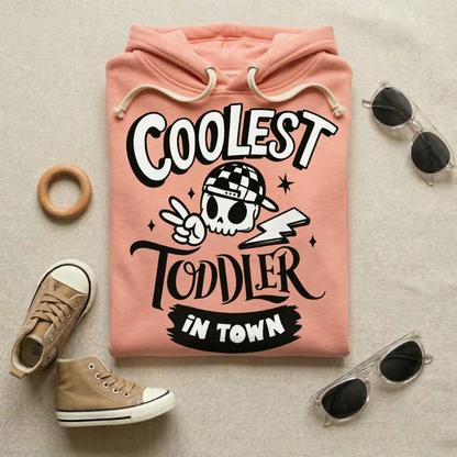 Coolest Toddler In Town Hoodie | Retro Skeleton Peace Sign Pullover | Trendy Peach Kids Streetwear | Hipster Toddler Spring Sweatshirt