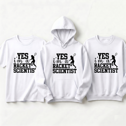 Funny Tennis Racket Scientist Hoodie, Custom Tennis Sweatshirt & T-Shirt | Personalized Tennis Player Gift | Punny Tennis Coach