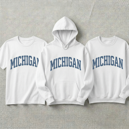 Custom Michigan Hoodie and Sweatshirt, Vintage Michigan T-shirt, Heather Grey Michigan Varsity Shirt, Personalized Michigan Gift