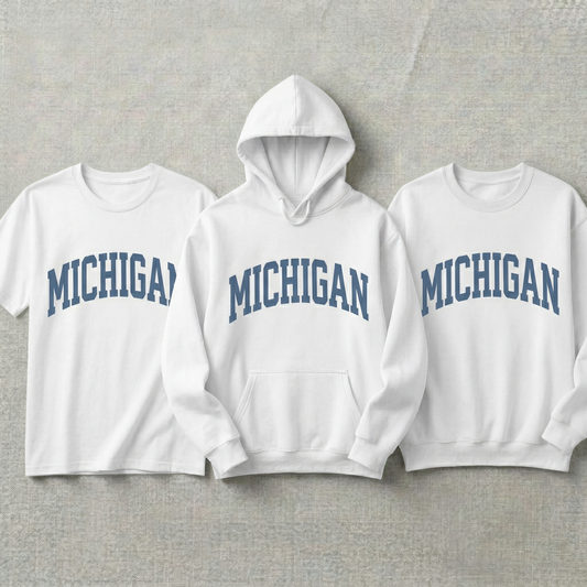Custom Michigan Hoodie and Sweatshirt, Vintage Michigan T-shirt, Heather Grey Michigan Varsity Shirt, Personalized Michigan Gift