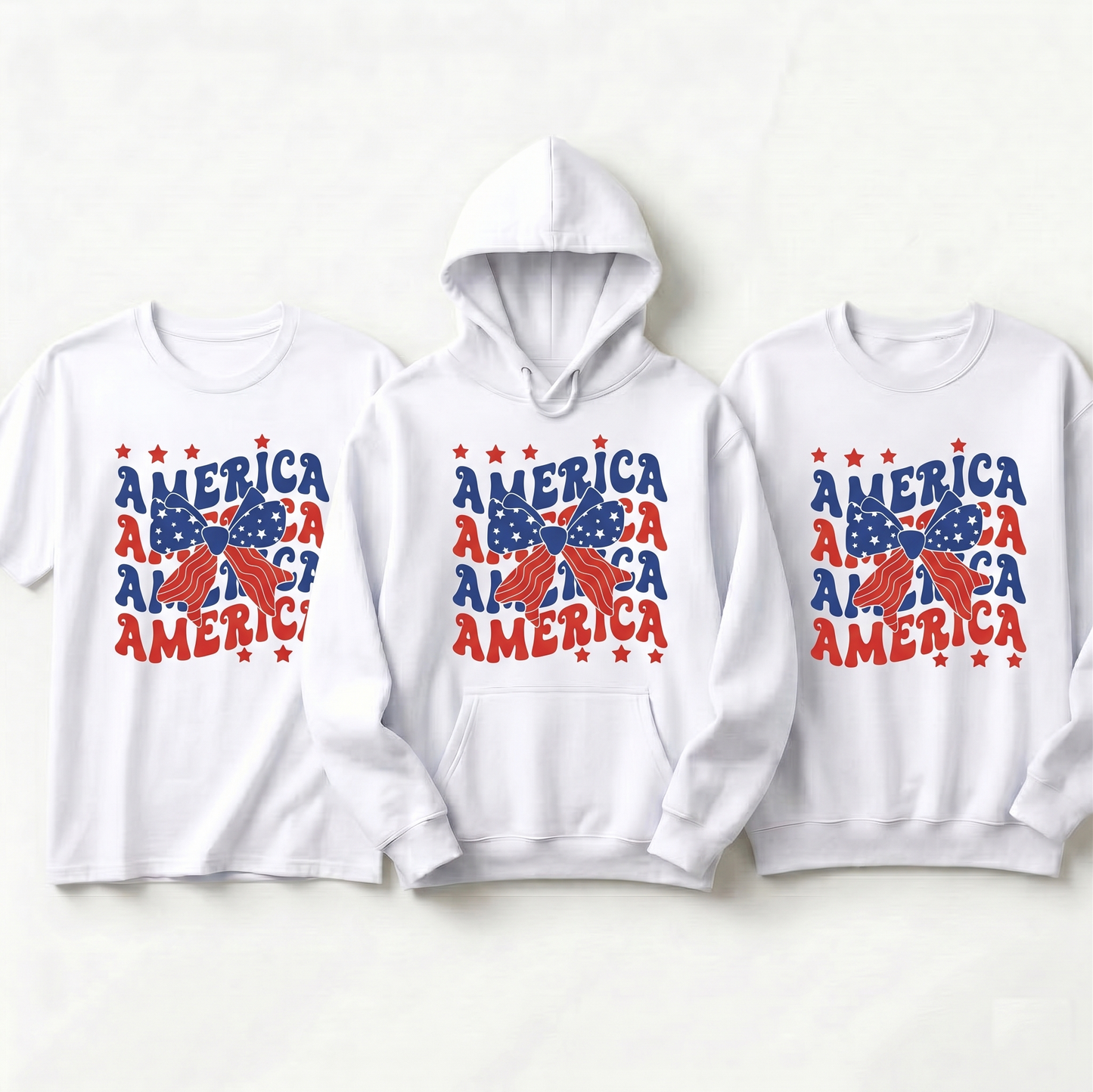 Custom Retro America Bow Hoodie, Personalized Patriotic Coquette Sweatshirt, American Flag Ribbon Gift, Custom USA Vacation Apparel