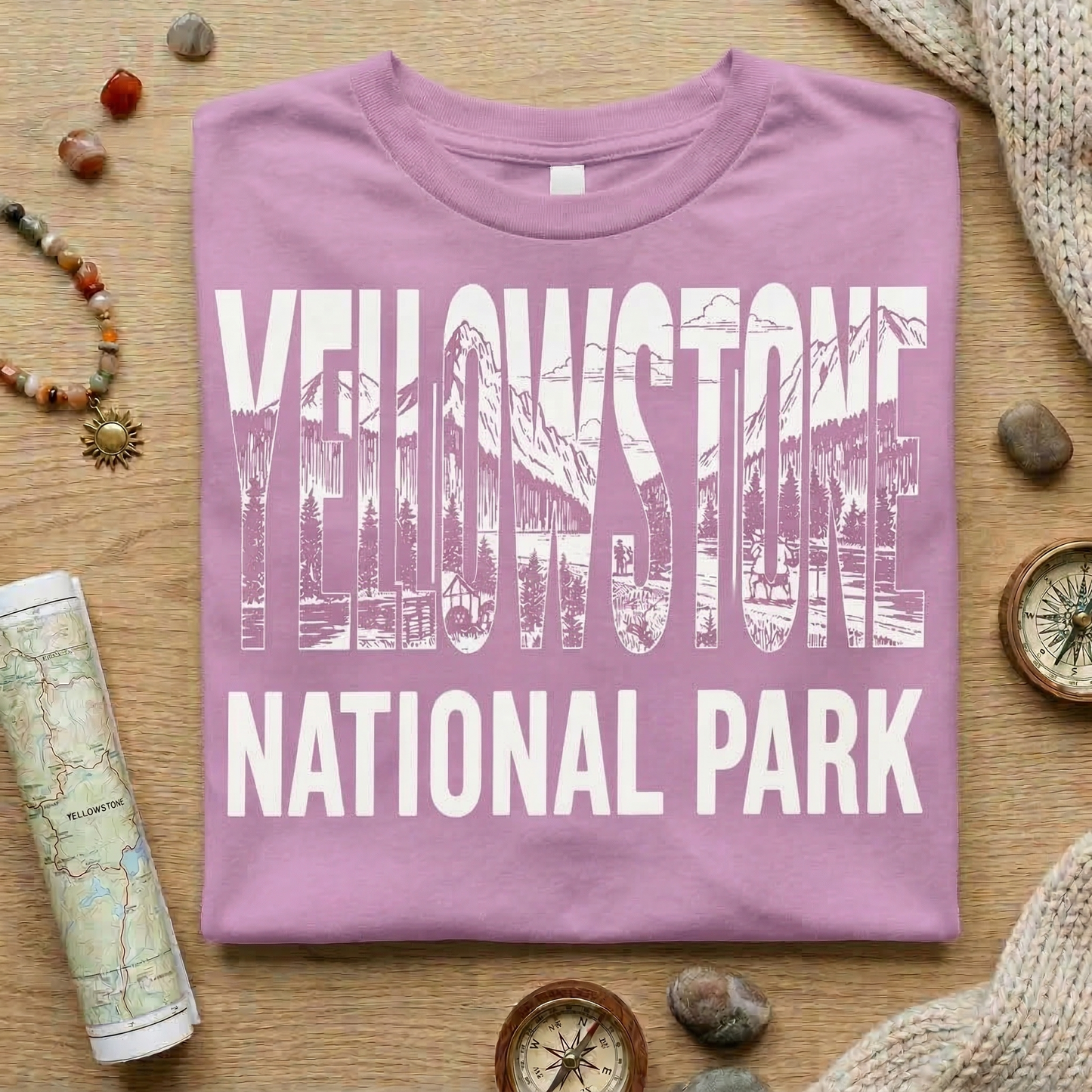 Yellowstone National Park Shirt | Vintage Mountain Landscape Tee | Retro Block Letter Nature T-Shirt | Hiking Camping Outdoorsy Apparel