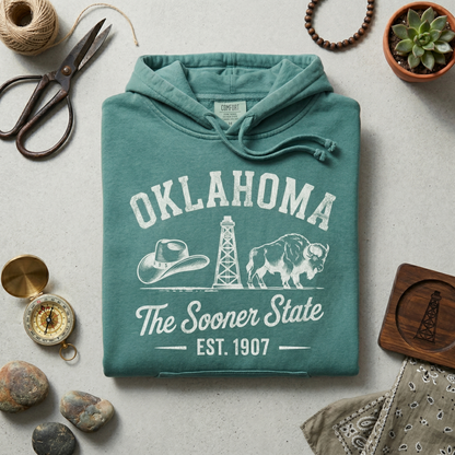 Custom Oklahoma Hoodie - Vintage Sooner State Sweatshirt - Retro OK 1907 Est. Pullover - Personalized Oklahoma Gift