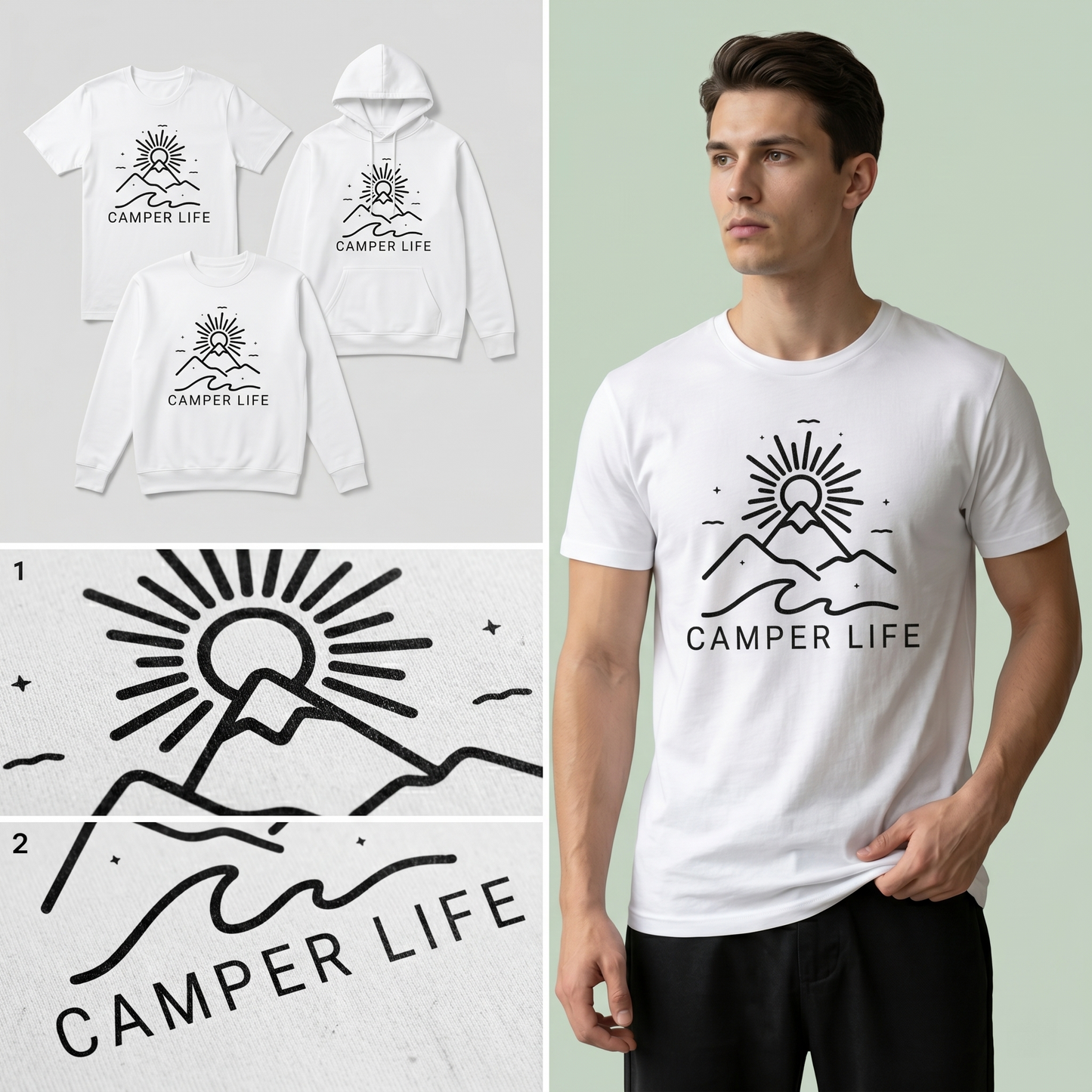 Custom Camper Life Hoodie, Minimalist Mountain & Wave Sweatshirt, Adventure T-Shirt | Personalized Camping Gift | Nature Lover Apparel