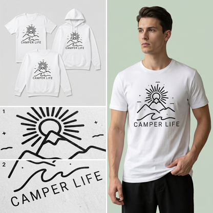 Custom Camper Life Hoodie, Minimalist Mountain & Wave Sweatshirt, Adventure T-Shirt | Personalized Camping Gift | Nature Lover Apparel