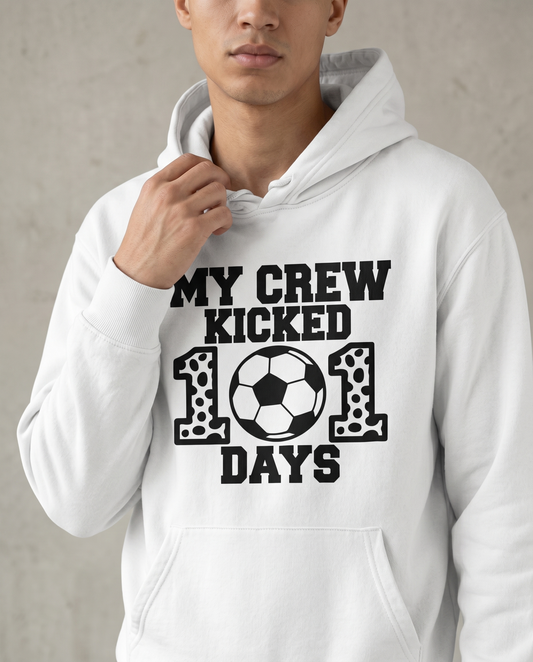 My Crew Kicked 101 Days Soccer Shirt, 101st Day of School Hoodie, Custom Teacher Student Soccer Sweatshirt, Personalized School Spirit Wear
