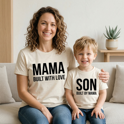 Mama & Son Matching Shirts – Built With Love / Built By Mama – Mommy and Me Matching T-Shirts – Boy Mom Gift – Mother Son Outfit