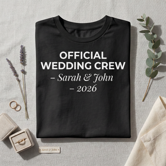 Custom Wedding Crew T-Shirt, Personalized Names and Year Tee