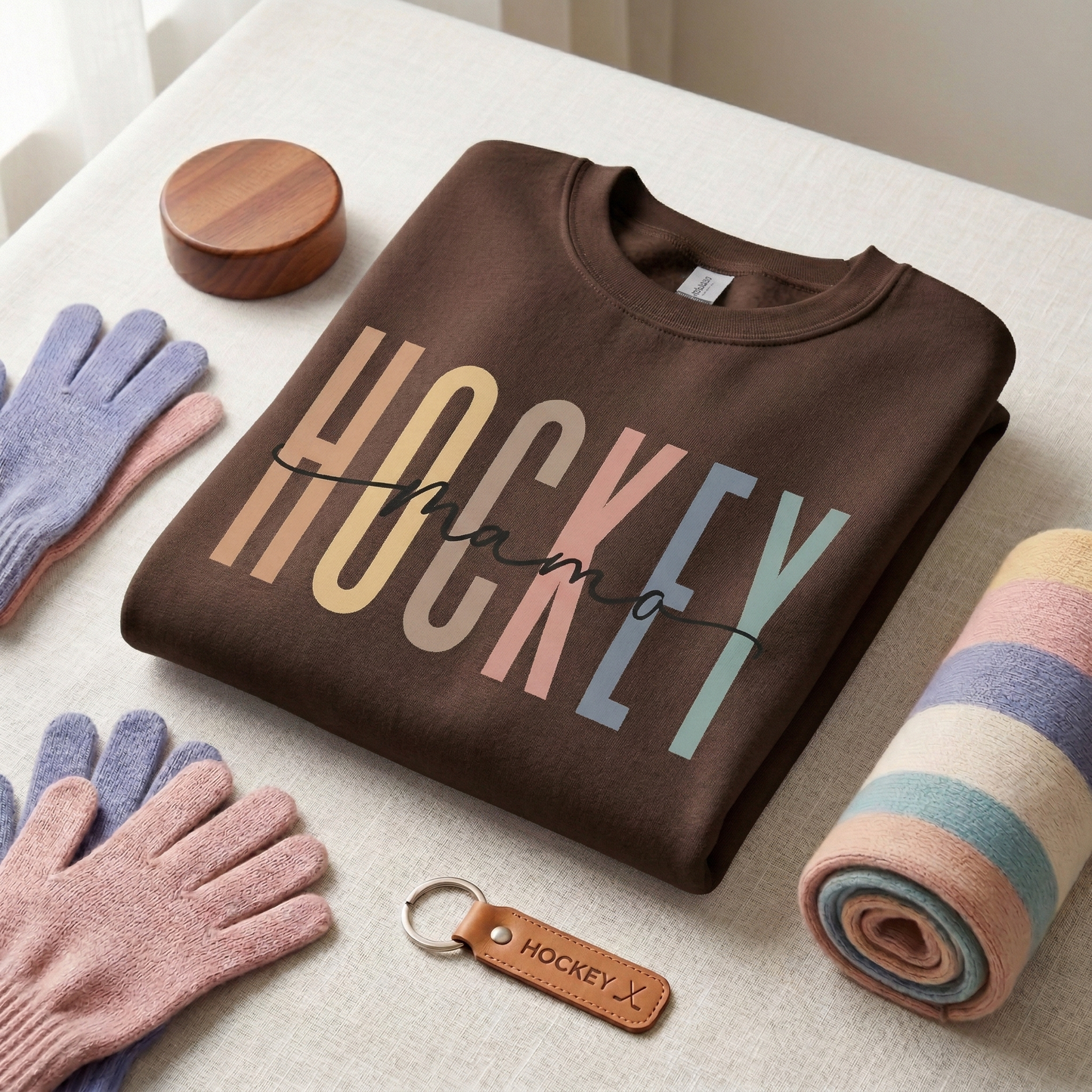 Hockey Mama Sweatshirt | Muted Earth Tone Crewneck | Cozy Rink Apparel