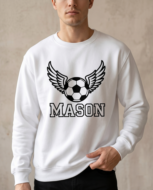 Custom Soccer Shirt with Name, Personalized Flying Soccer Ball Hoodie, Custom Kids Soccer Sweatshirt, Team Sports Apparel, Soccer Boy Gift