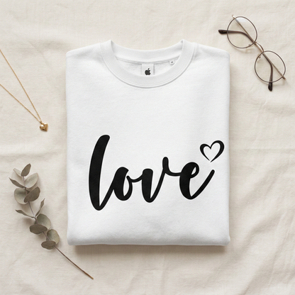 Minimalist Love Script T-Shirt, Hand-Lettered Heart Tee