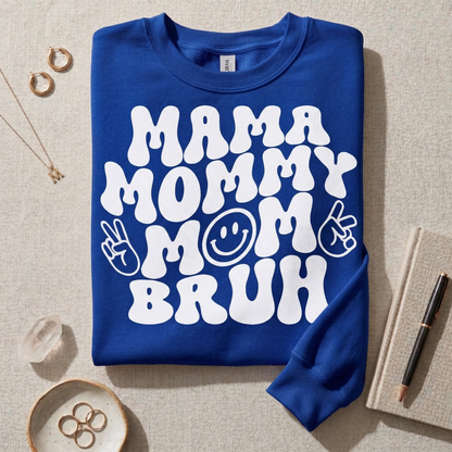 Mama Mommy Mom Bruh Sweatshirt, Funny Mom Life Shirt, Retro Groovy Mother's Day Gift, Sarcastic Boy Mom Tee, Cool Mama Graphic Crewneck