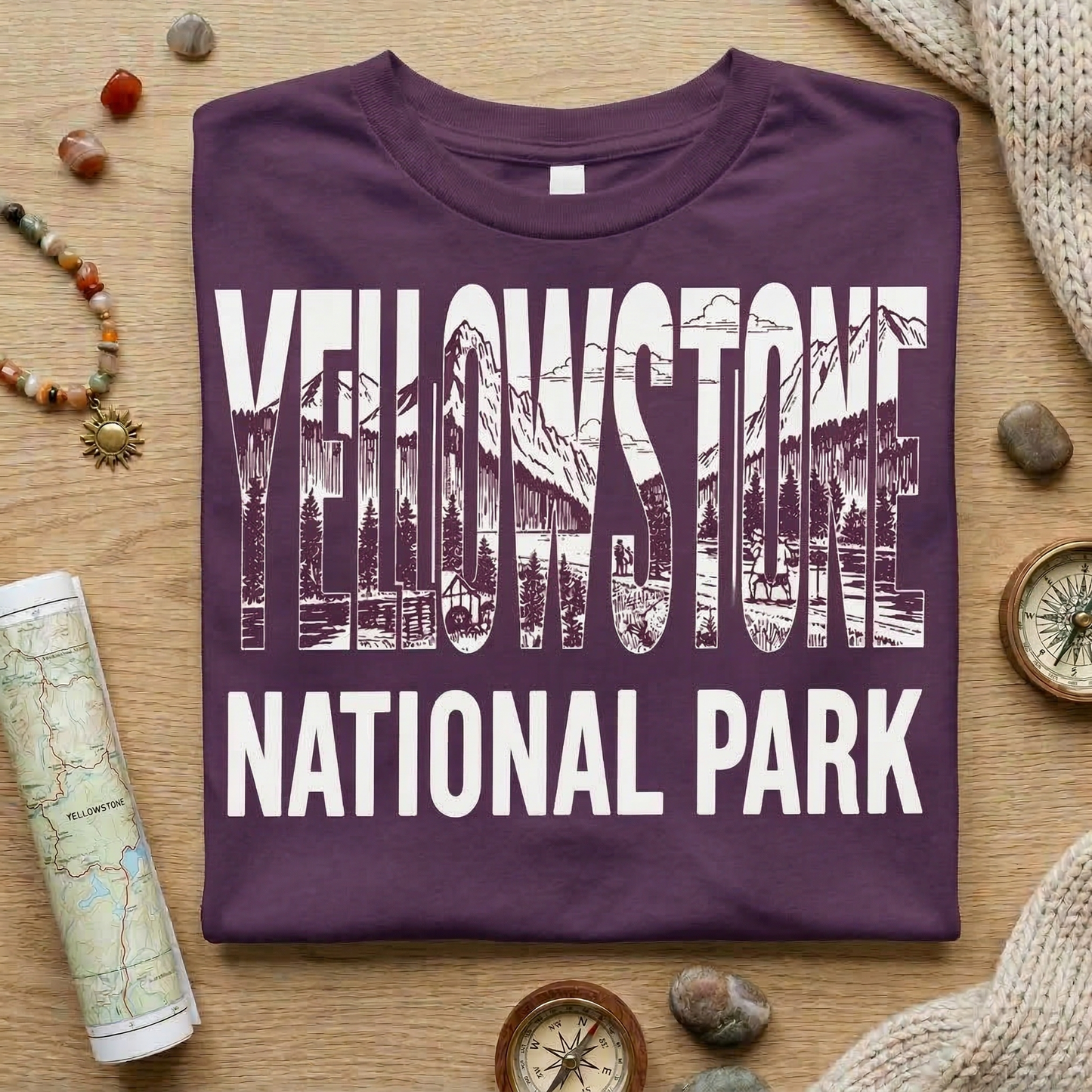 Yellowstone National Park Shirt | Vintage Mountain Landscape Tee | Retro Block Letter Nature T-Shirt | Hiking Camping Outdoorsy Apparel