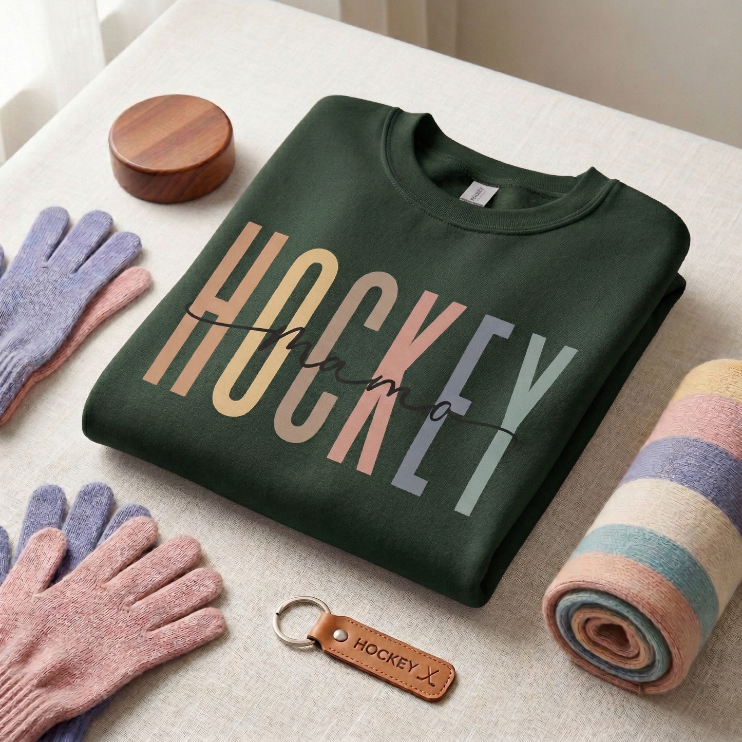 Hockey Mama Sweatshirt | Muted Earth Tone Crewneck | Cozy Rink Apparel