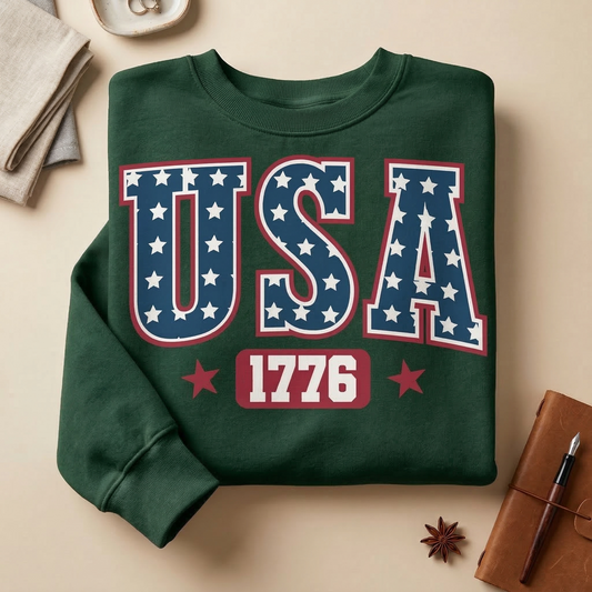 Vintage USA 1776 Sweatshirt | 4th of July Patriotic Crewneck | Retro Americana Pullover | Independence Day Sweater | Varsity USA Apparel