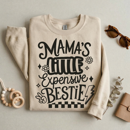 Mama's Little Expensive Bestie Toddler Hoodie | Retro Mama and Mini Sweatshirt | Trendy Kids Boho Pullover