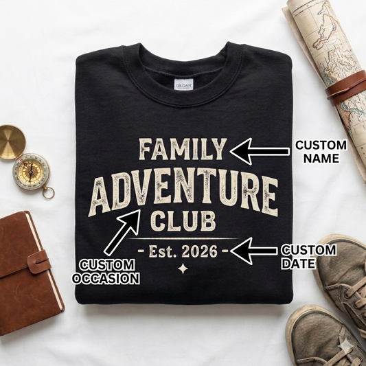 Custom Adventure Club Sweatshirt, Personalized Family Reunion Tee, Retro Vacation Shirt