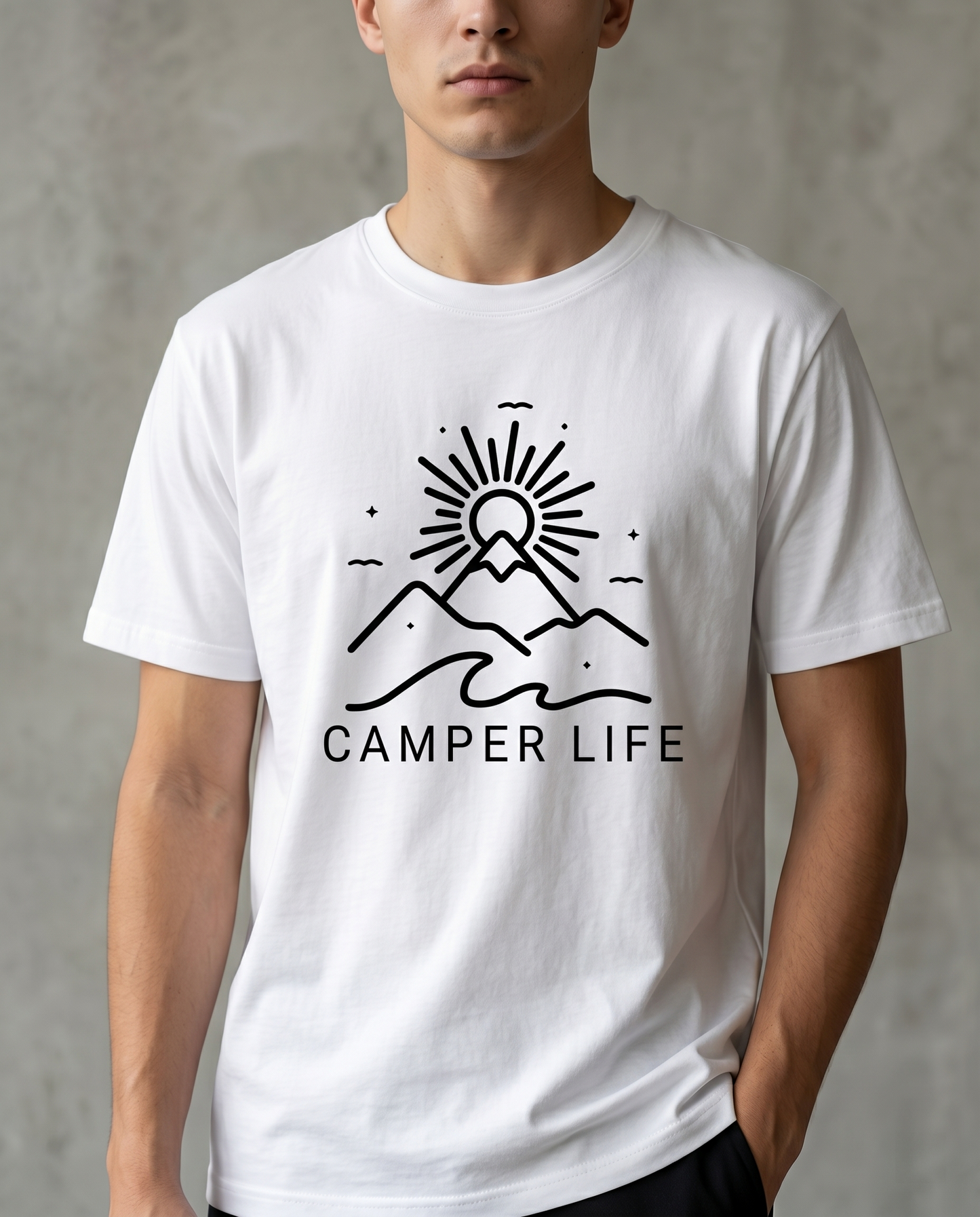 Custom Camper Life Hoodie, Minimalist Mountain & Wave Sweatshirt, Adventure T-Shirt | Personalized Camping Gift | Nature Lover Apparel