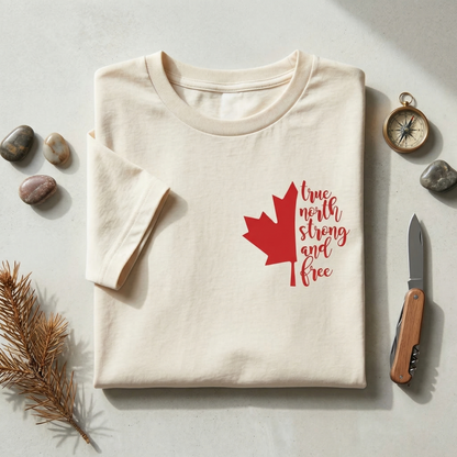 True North Strong and Free Hoodie, Cursive Maple Leaf Sweatshirt, Minimalist Canada Hoodie, Aesthetic Canadian Pride Pullover