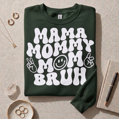Mama Mommy Mom Bruh Sweatshirt, Funny Mom Life Shirt, Retro Groovy Mother's Day Gift, Sarcastic Boy Mom Tee, Cool Mama Graphic Crewneck
