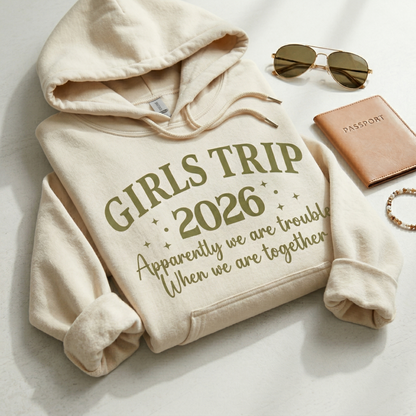 Custom Girls Trip 2026 Shirt, Retro Group Vacation Tee, Apparently We Are Trouble Shirt, Personalized Girls Weekend Gift,