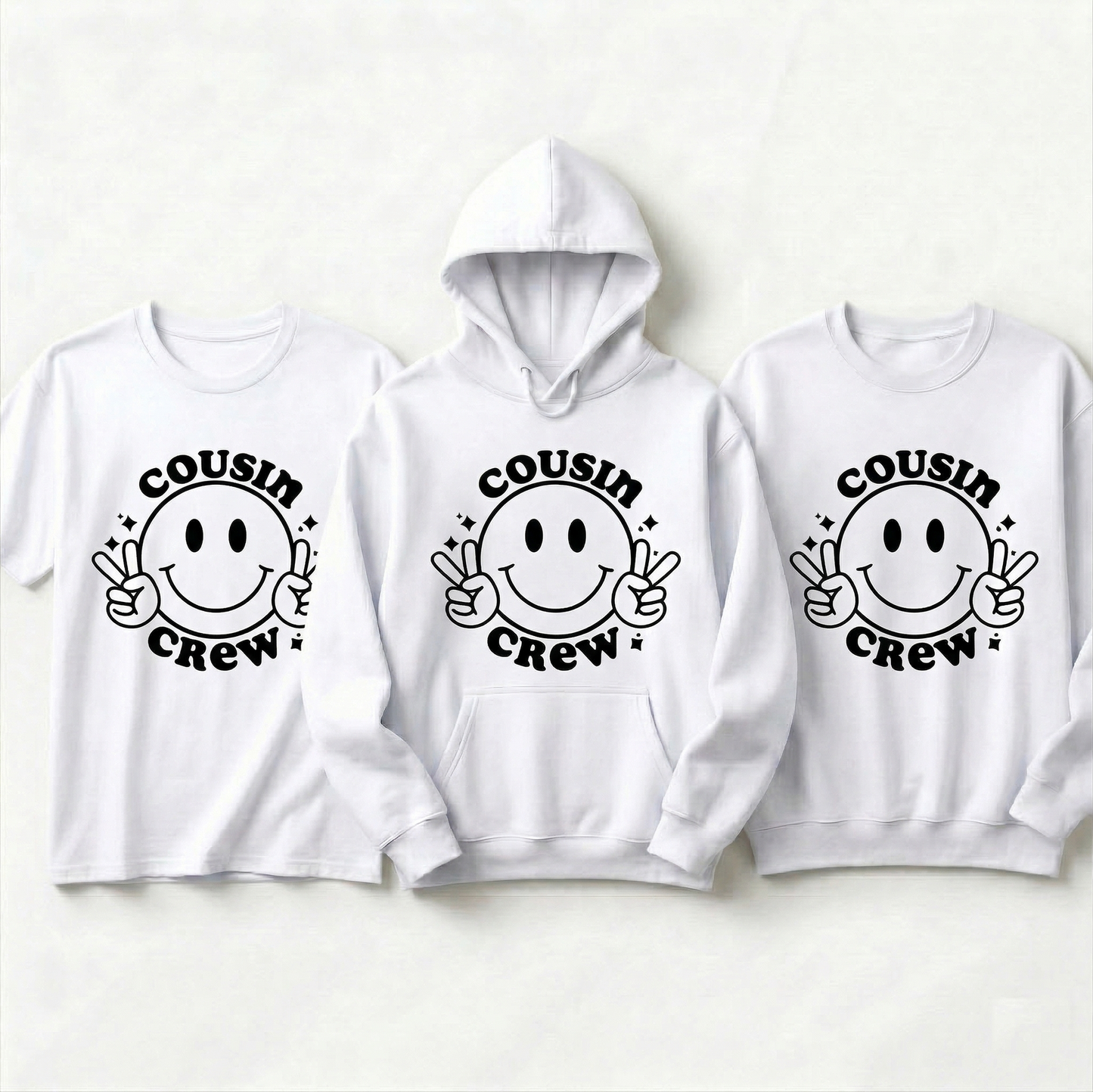 Custom Cousin Crew Shirt | Retro Smiley Face Matching Family Hoodies | Personalized Peace Sign Cousin Crew Sweatshirt | Trendy Family Gift