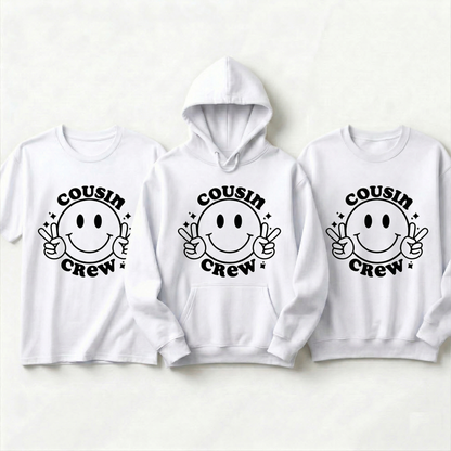 Custom Cousin Crew Shirt | Retro Smiley Face Matching Family Hoodies | Personalized Peace Sign Cousin Crew Sweatshirt | Trendy Family Gift