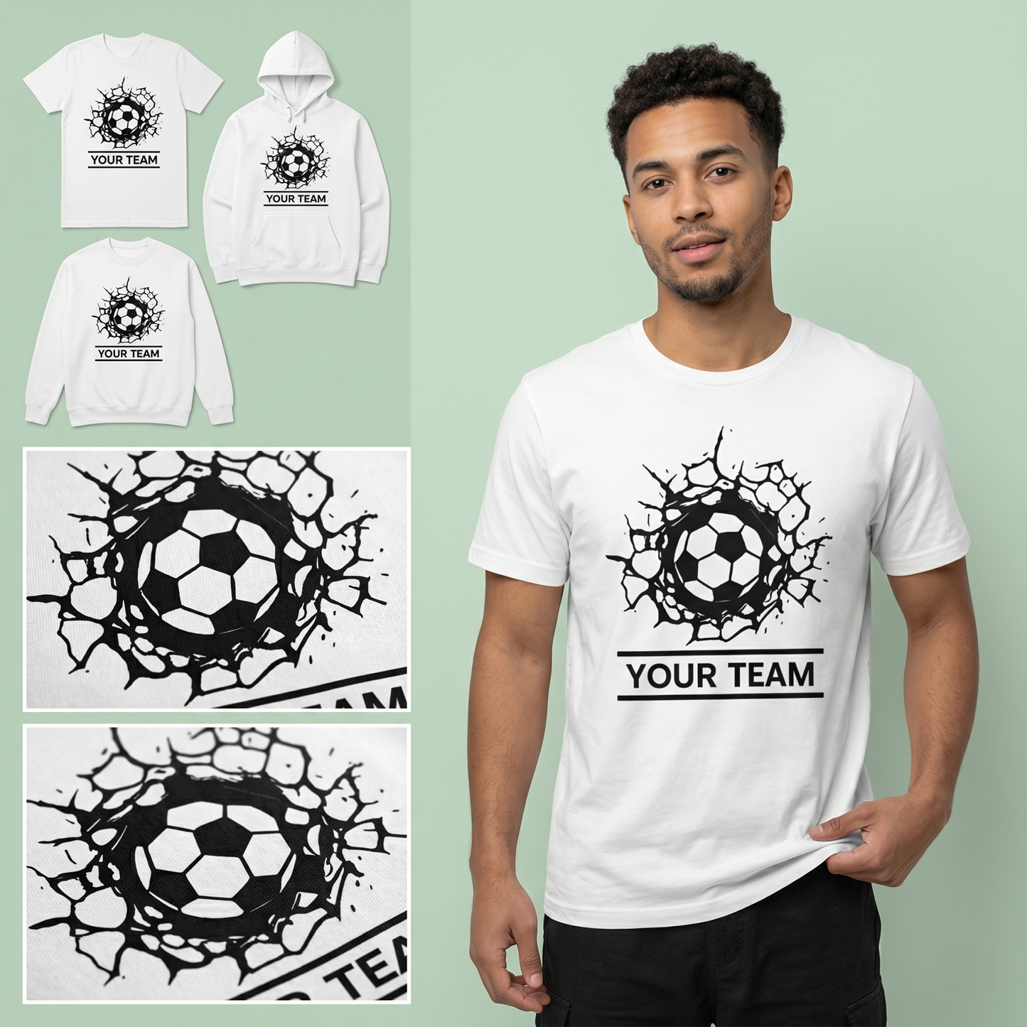 Custom Soccer Team Shirts, Personalized Soccer Hoodie, Cracked Wall Soccer Sweatshirt, Custom Team Spirit Apparel, Matching Soccer Team Gear