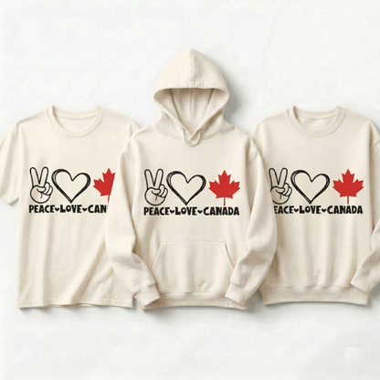 Custom Peace Love Canada Hoodie, Personalized Maple Leaf Sweatshirt, Canadian Pride Pullover, Minimalist Canada Gift, Retro Canada Souvenir