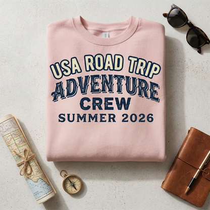 Custom Road Trip Adventure Crew Sweatshirt | Personalized Vacation Shirt | Retro Summer Group Travel Tee | Custom Destination Adventure Gift