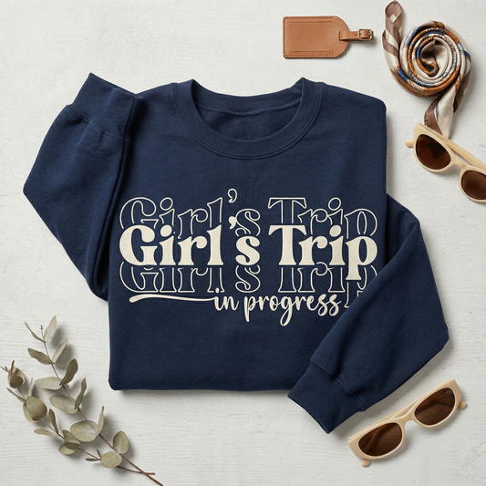 Girl's Trip In Progress Shirt, Custom Bachelorette Party Tee, Retro Weekend Shirt, Personalized Group Vacation Top, Aesthetic Bestie Shirts