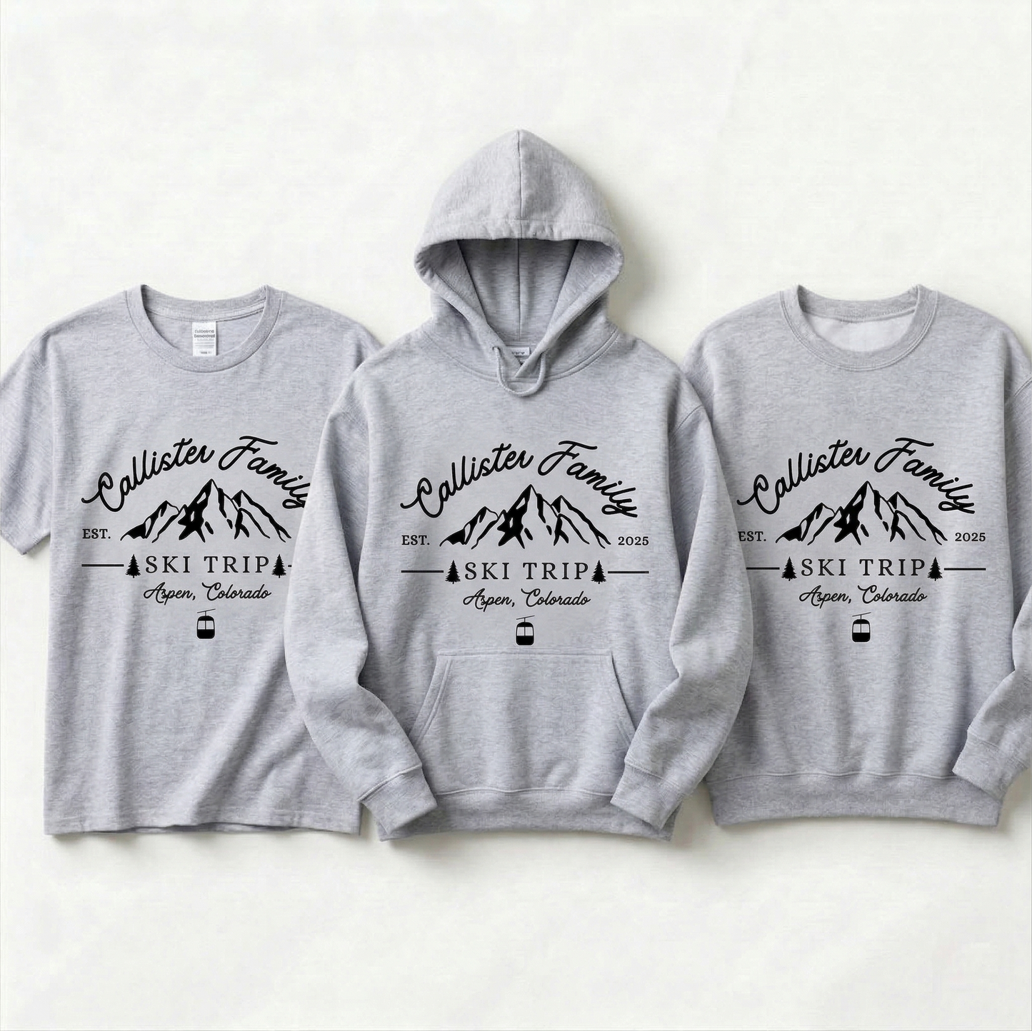 Custom Family Ski Trip Shirts | Personalized Matching Winter Vacation Hoodies | Mountain Crewneck Sweatshirt | Group Ski Apparel