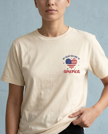 Custom My Heart Belongs To America Shirt, Personalized USA Flag Heart Hoodie, Patriotic 4th of July Sweatshirt, American Pride Gift, USA Tee