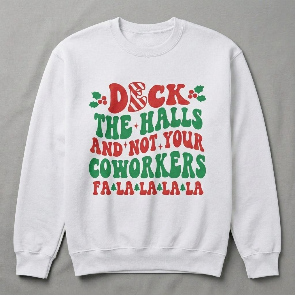 Retro Christmas T-Shirt – Deck The Halls Not Coworkers Holiday Tee