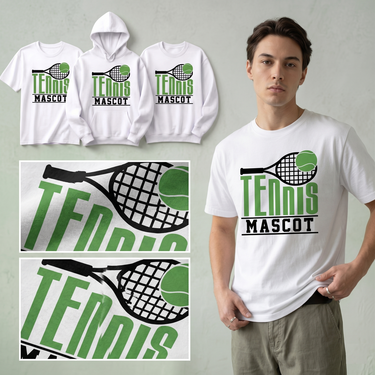 Custom Tennis Mascot Hoodie, Personalized Tennis Team Sweatshirt,Cute Tennis Graphic Hoodie for Women and Men, Customizable Tennis Club Gear
