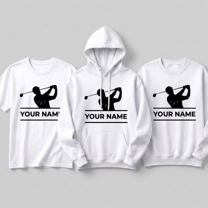 Custom Golf Swing Hoodie, Personalized Golfer Sweatshirt, Minimalist Golf T-Shirt, Custom Name Golf Apparel, Personalized Gift for Golfer