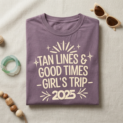 Custom Girls Trip 2026 Shirt, Tan Lines & Good Times Personalized Beach Tee, Matching Bachelorette T-shirt, Summer Vacation 2026 Group Shirt