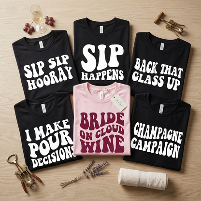 Custom Wine Bachelorette Party Shirts, Retro Bride on Cloud Wine Tee, Funny Bridesmaid Wine Lover Shirts, Personalized Bridal Party Gifts
