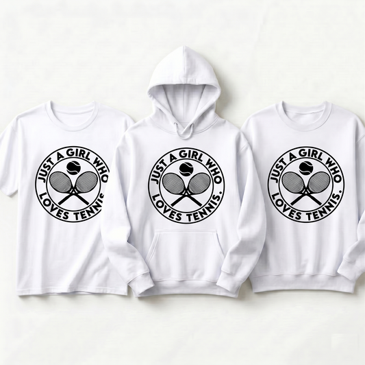 Custom Just a Girl Who Loves Tennis Shirt, Personalized Tennis Girl Hoodie, Tennis Lover Gift for Her, Tennis Mom Sweatshirt