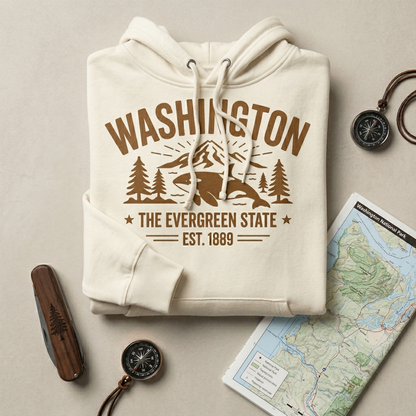 Custom Washington Hoodie - Vintage Evergreen State Sweatshirt - Retro WA 1889 Est. Pullover - Personalized Washington Gift