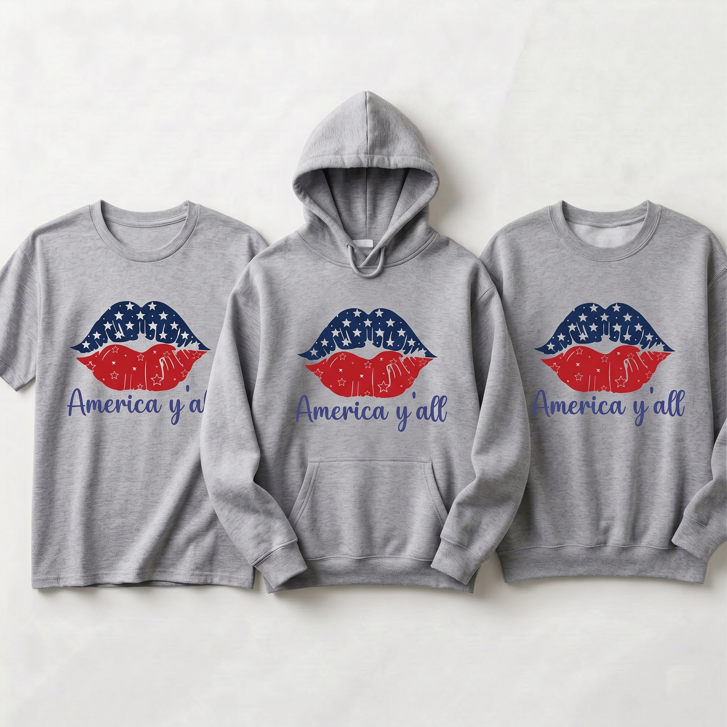 Personalized Patriotic Lips Hoodie, American Flag Lips Sweatshirt, 4th of July Custom Apparel, Red White and Blue USA Tee