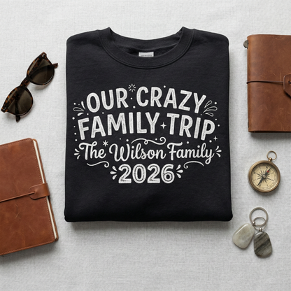 Personalized Family Vacation Sweatshirt, Matching Group Travel Tees, Our Crazy Family Adventure, Custom Family Name Shirt, Reunion Gift27